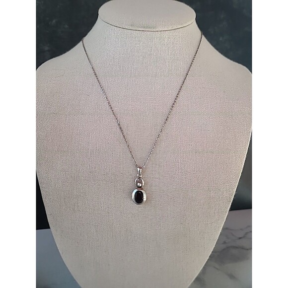925 Sterling Silver Garnet Pendant Necklace Vintage - Picture 2 of 10